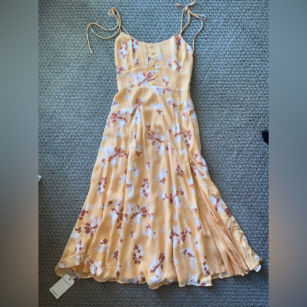 NWT Abercrombie & Fitch Tie-Strap Corset Midi Dress - Orange Print